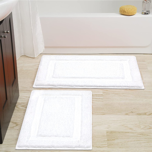 SHACOS Super Soft Bath Rugs Set of 2 Pieces 20x32 inch Bath Mat for Bathroom Rug Non Slip Plush Bath Rug Absorbent Bathroom Rug Set Washable, White