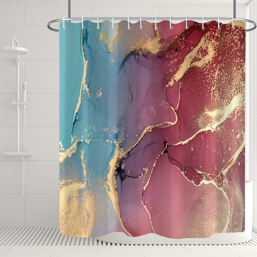 Uiiooazy Marble Bathroom Shower Curtain Green Red Gold Sand Waterproof Fabric Shower Curtains with Hooks Watercolor Abstract Shower Curtains Cloth for Home Bath Decor 65x72 inches
