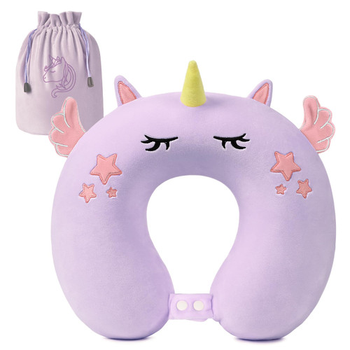 urnexttour Kids Travel Pillow, Cute Unicorn Memory Foam Neck Pillow with Travel Bag, Soft Adjustable Airplane Pillow for Chin Support, Headrest and Sleeping - Purple urnexttour Kids Travel Pillow, Cute Unicorn Memory Foam Neck Pillow with Travel Bag, Soft Adjustable Airplane Pillow for Chin Support, Headrest and Sleeping - Purple