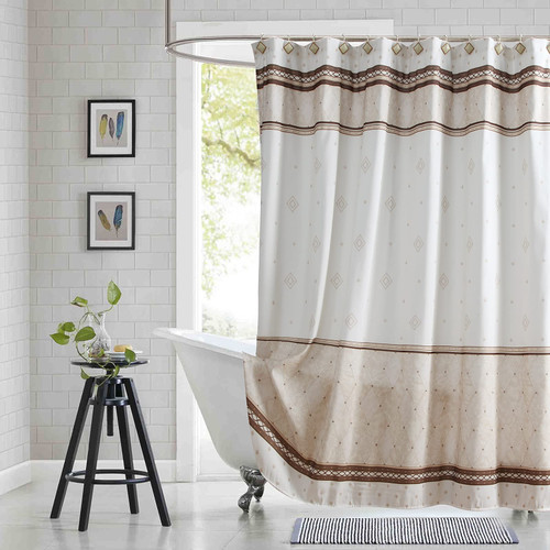 BESTRIPES Long Fabric Shower Curtain, Beige Tan Brown Stripe Cloth Shower Curtains for Bathroom, Modern Decorative Bathroom Curtains, 72" W x 78" H