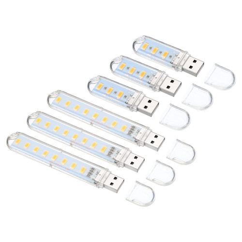 PATIKIL USB Night Light, 6 Pack Portable Plug-in Mini LED Lamp Stick with 3 Beads 8 Beads for Home Decor Reading Sleeping Camping, Warm Color