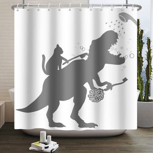 Funny Cat Shower Curtain Cat Riding Sea ??Turtle Teal Blue Nautical Ocean Octopus Kids Bathroom Decor Hilarious Marine Animal Sea Wave Tropical Shower Curtains Waterproof Fabric with Hooks,72''x72''