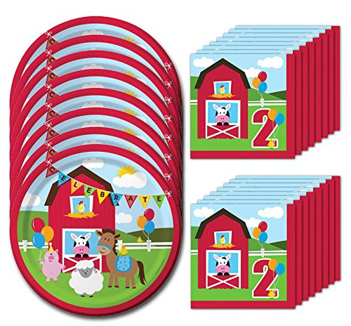 Creative Converting Farmhouse Fun Second Birthday Lunch Napkins & Plates Party Kit for 8