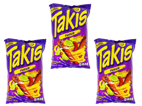 Takis Fuego Hot Chili Pepper & Lime Flavored Corn Snacks 9.9 oz (Pack of 3)