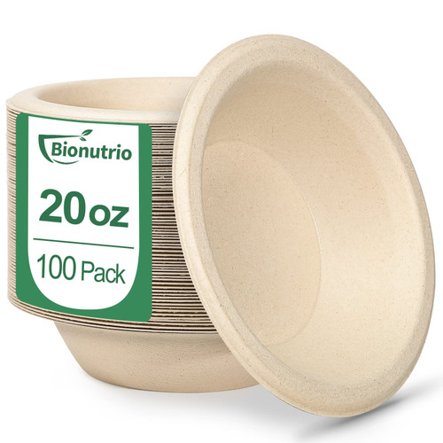 20oz Paper Bowls Disposable, 100 Pack Bowls Disposable Heavy Duty, Compostable Soup Bowls, Biodegradable Serving Bowls for Salad, Ice Cream, Dessert, Eco-Friendly Bowls Made Of Sugarcane
