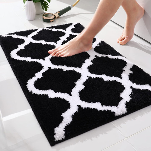 OLANLY Bathroom Rugs, Soft and Absorbent Microfiber Bath Rugs, Non-Slip Shaggy Shower Carpet, Machine Wash Dry, Bath Mats for Bathroom Floor, Tub and Shower, 30x20, Black