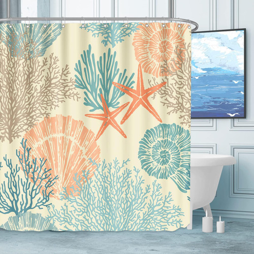 Tritard Extra Long Nautical Coastal Shower Curtain Starfish Seashell Coral Beach Themed Bath Curtain Waterproof Fabric Ocean Shower Curtains for Bathroom with 12 Hooks, 72 x 78, Orange Tritard Extra Long Nautical Coastal Shower Curtain Starfish Seashell Coral Beach Themed Bath Curtain Waterproof Fabric Ocean Shower Curtains for Bathroom with 12 Hooks, 72 x 78, Orange