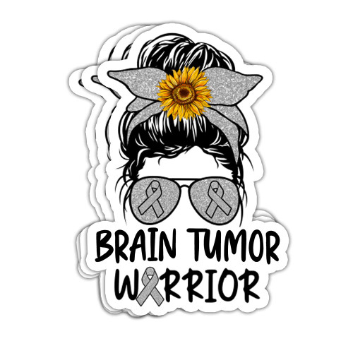 ULTRAVUTT 3Pcs - Women Brain Tumor Awareness Stickers Brain Cancer Awareness Gray Ribbon Awareness Messy Bun Mom Sticker Gift Decorations for Laptop Water Bottle Accessory Bumper Helmet, Sticker 3"x4"