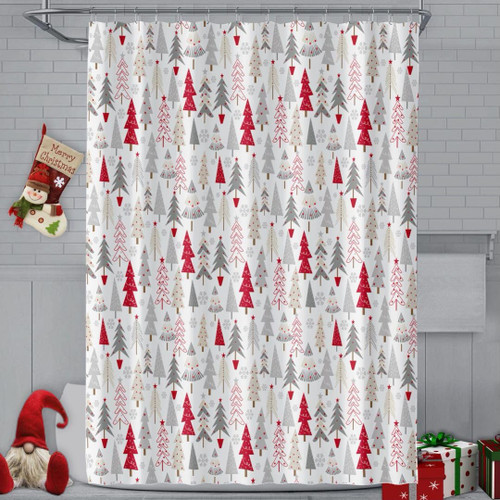 YOSTEV Christmas Shower Curtain, Colorful Christmas Tree Shower Curtains for Bathroom Decor, Red Grey Winter Holiday Shower Curtain, Merry Christmas Xmas Pine Fabric Cloth Bath Curtain, 72 x 72 Inch