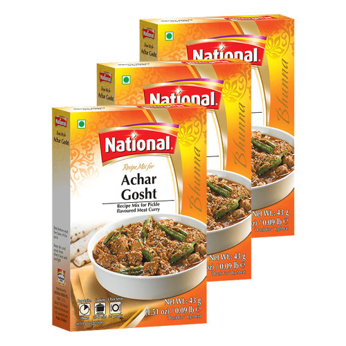 National Foods Achar Gosht Recipe Mix 1.51 oz (43g) | South Asian Mixed Spice Powder | Tangy & Tart Meat Curry | Traditional Cuisine | Pack of 3 National Foods Achar Gosht Recipe Mix 1.51 oz (43g) | South Asian Mixed Spice Powder | Tangy & Tart Meat Curry | Traditional Cuisine | Pack of 3