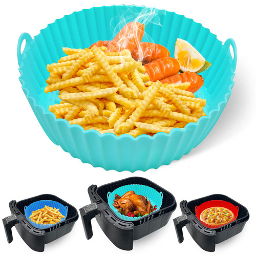 Silicone Air Fryer Liners, 7.5'' 3 to 6 QT Round Reusable Heat Resistant Air Fryer Silicone Liner Bowl Pots Basket Covers Accessories for Ninja COSORI Nuwave Chefman GoWISE Power XL Air Fryers Oven