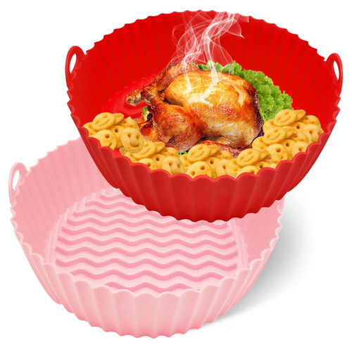 2 Packs Air Fryer Silicone Liners, 8.5'' 5 to 8 QT Round Reusable Heat Resistant Silicone Air Fryer Liner Bowl Pots Basket Accessories for Ninja COSORI Chefman GoWISE PowerXL Air Fryers Oven