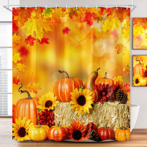 Moyrisou Fall Maple Trees Shower Curtain Deciduous Trees Seasonal Leaves Pathway Through The Autumn Forest Bathtub Curtain Fall Wilderness Woodland Fabric Bathroom Decor Set with Hooks 72X72IN