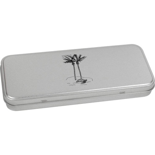 Azeeda 'Desert Island & Turtle' Metal Hinged Stationery Tin/Storage Box (TT00188870)