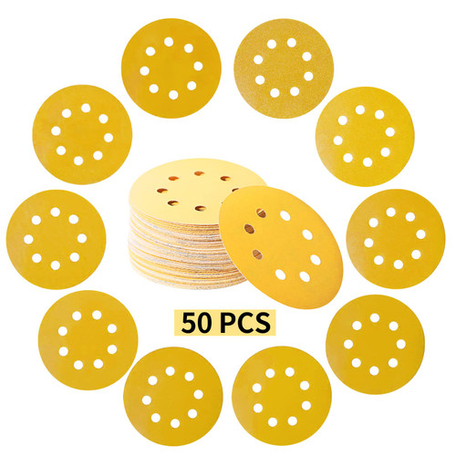 Sanding Discs 5 Inch 8 Hole,50-Piece Orbital Sanding Discs Hook and Loop,Assorted Sanding Discs Set 60, 80, 100, 120, 180, 240, 320, 400, 600,800 Grits