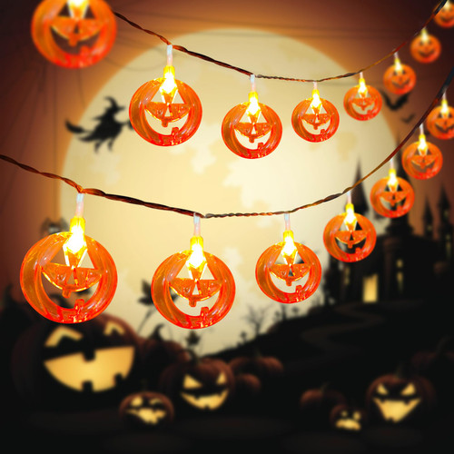 Halloween Lights Pumpkin String Lights, 20 LED 10Ft Pumpkin Lights Battery Operated, 2 Modes Orange Jack-O-Lantern Decorative Twinkle Lights Halloween Decorations for Indoor Outdoor Party Home Decor Halloween Lights Pumpkin String Lights, 20 LED 10Ft Pumpkin Lights Battery Operated, 2 Modes Orange Jack-O-Lantern Decorative Twinkle Lights Halloween Decorations for Indoor Outdoor Party Home Decor