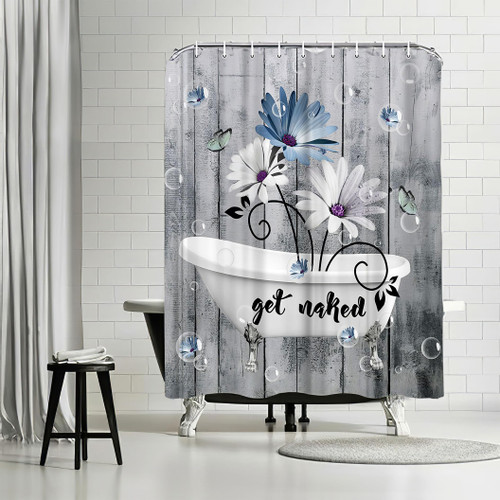 Farmhouse Shower Curtain Rustic Daisy Butterfly Shower Curtains for Bathroom Country Black and White Grey Shower Curtain with Hooks Daisy Bathroom Decor Waterproof Polyester Fabric 60x72 in