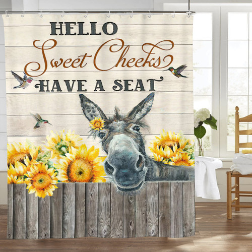 Funny Donkey Shower Curtain Rustic Farmhouse Sunflower Donkey Shower Curtain Set with 12 Hooks Fabric Waterproof Farm Country Curtains Bathroom Curtain Decor for Bathtub 60''x72''