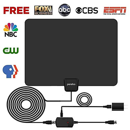 pendoo HDTV Antenna, Indoor Amplified Digital TV Antenna 50 Miles Range Amplifier Signal Booster,1080P Full HD High Reception with USB Power Supply & 16.5FT Coax Cable