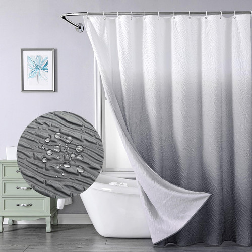 CZL Bathroom Grey Shower Curtain Set Ombre with 12 Hooks, Modern Shower Curtain, Gradient Textured Shower Curtains for Bathroom, Waterproof Fabric Shower Curtains, Machine Washable, 72 x 72 Inches