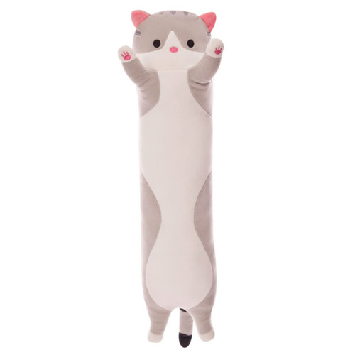 SEENEEY Long Cat Plush Kawaii Body Pillow, Cute Cat Stuffed Animals Soft Plushies. (Long Grey Cat,70cm=27.5 inch)