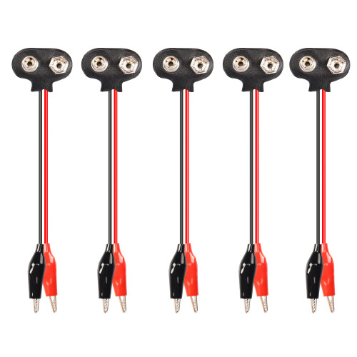 PNGKNYOCN 9V Battery Snap to Alligator Clips Cable,5 Pack Dual Alligator Clips to 9V Battery Snap Connector Cables?15cm?