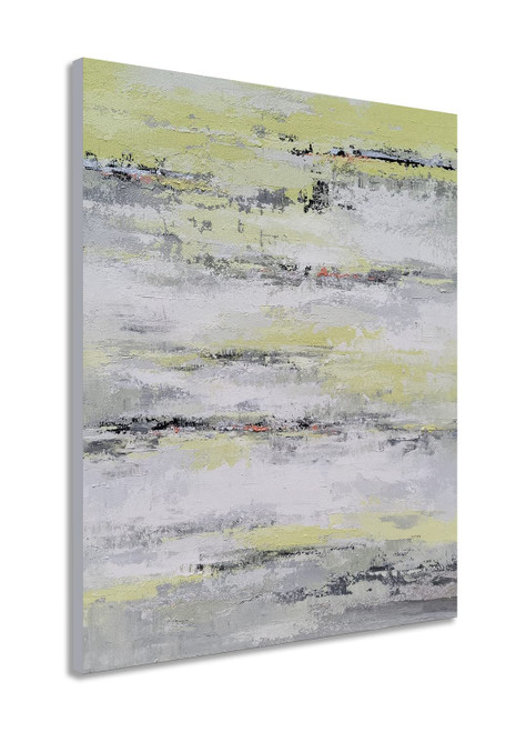 GALLERIEWALLA Abstract Beach Canvas Wall Art - Yellow and Grey Coastal Paintings with Silver Foil - Contemporary Ocean Pictures for Living Room Bedroom Bathroom Decor