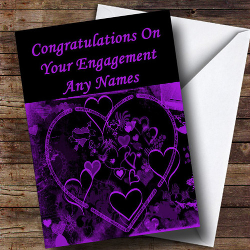 Purple And Black Love Heart Romantic Personalized Engagement Greetings Greetings Card Purple And Black Love Heart Romantic Personalized Engagement Greetings Greetings Card