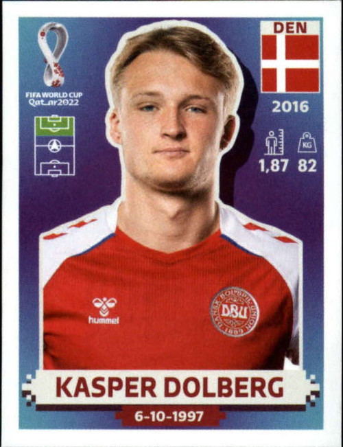 2022 Panini World Cup Qatar Sticker #DEN17 Kasper Dolberg Group D Denmark Mini Sticker Trading Card