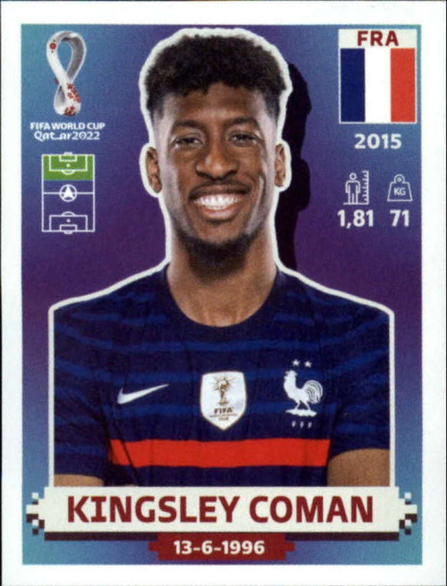2022 Panini World Cup Qatar Sticker #FRA17 Kingsley Coman Group D France Mini Sticker Trading Card