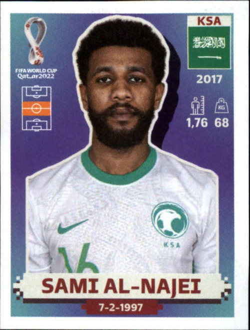 2022 Panini World Cup Qatar Sticker #KSA14 Sami Al-Najei Group C Saudi Arabia Mini Sticker Trading Card
