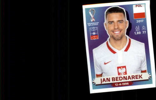 2022 Panini World Cup Qatar Sticker #POL5 Jan Bednarek Group C Poland Mini Sticker Trading Card