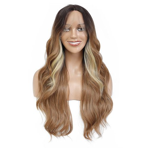 26 Inch Lace Front Wigs Natural Wave Synthetic Lace Front Wig 13x4x1 T Part Long Wigs for Women Body Wave Synthetic Natural Hairline Heat Resistant Glueless Middle Part Lace Wigs