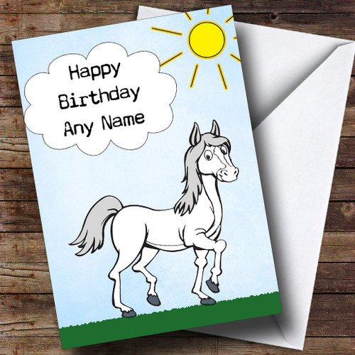 Grey Horse And Cloud Personalized Birthday Greetings Greetings Card