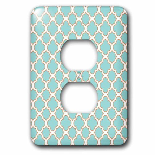3dRose LSP_165921_6 Quatrefoil Pattern Turquoise Blue and White with Orange Accent Outlet Cover, Multicolor
