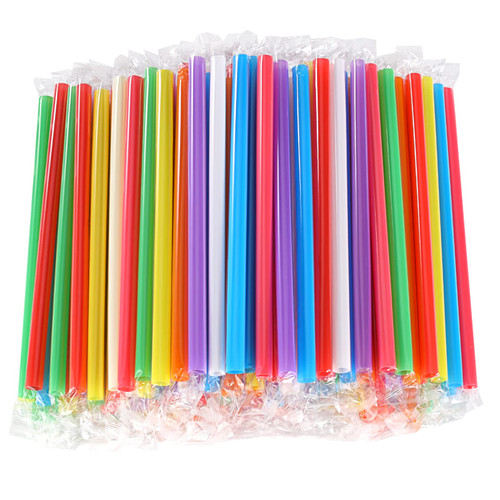[300 Pcs] Boba Smoothie Individually Wrapped Straws - Jumbo Large Plastic Disposable Bubble Tea Milkshake Colorful Drinking Straws(8.2" long and 0.43" Diameter)