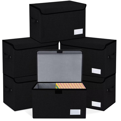 Tikem Kitch 6 Pack Comic Books Storage Boxes - Collapsible Comic Book Box With Handles - Stackable Storage Boxes With Lids - Book Storage Containers For 150 Comics, 15.4" x 7.9" x 11.6"