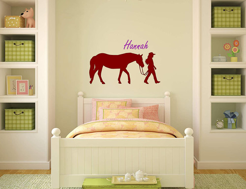 Horse Wall Decal For Girls Room, Personalized Name Vinyl Sticker, Peel and Stick Removable Decal, Custom Horse Western Teen Bedroom Decor, Pony With Name (23 X 36 inches)
