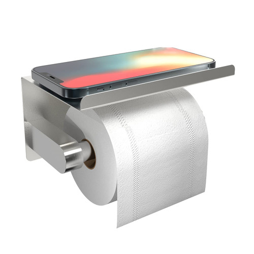 Self Adhesive Toilet Paper Holder with Phone Shelf, Screw-in Wall Mounted Toilet Paper Roll Holder, Rustproof Bathroom Washroom Tissue Roll Holder with Shelf, Toilet Paper Roll Dispenser- Silver Self Adhesive Toilet Paper Holder with Phone Shelf, Screw-in Wall Mounted Toilet Paper Roll Holder, Rustproof Bathroom Washroom Tissue Roll Holder with Shelf, Toilet Paper Roll Dispenser- Silver