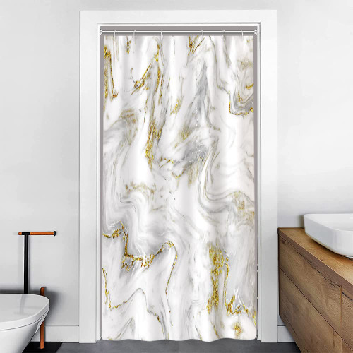 LFEEY Marble Shower Curtain, Black Grey Gold Shower Curtain Set Waterproof Golden Cracked Lines Bathroom Curtain with Hooks Modern Luxurious Marble Bath Curtain, 48x72 Inch