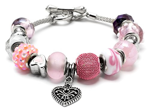 Cousin Heart Charm Large Hole Bead Bracelet Kit - 14 pieces