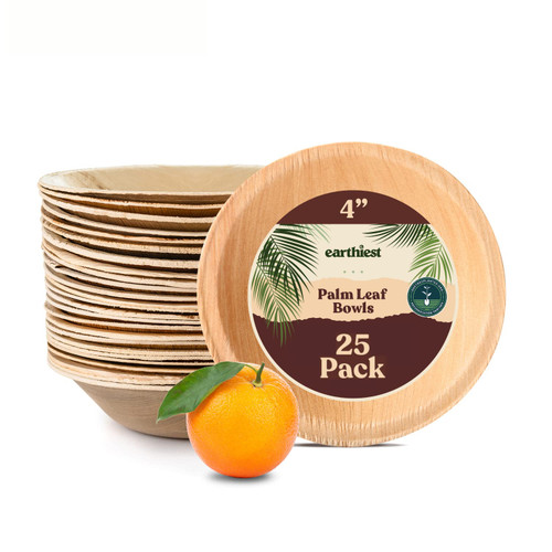 Earthiest Palm Leaf Bowls - 6 Inch. Round Bamboo Like Disposable Bowls, Eco Friendly Dinner Party Plates - Plastic and Wooden Plates Nice Compostable Alternative - Biodegradable Bowls (25 Pack)