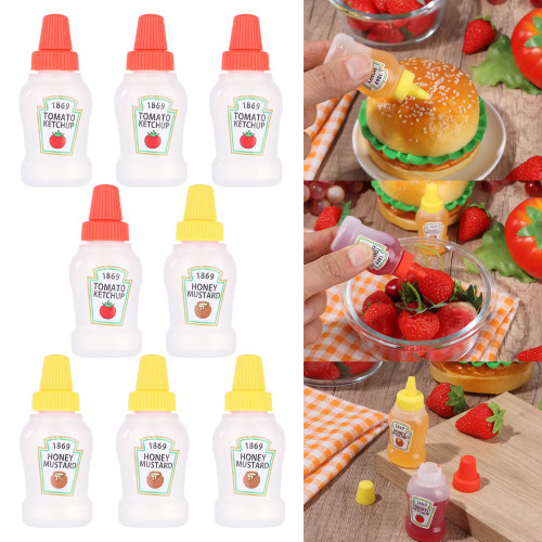 beyonday 8pcs Mini Seasoning Squeeze Bottles, Transparent Bento Sauce Bottles Ketchup Mustard Salad Dressing Squeeze Bottles, Plastic Condiment Container for School Picnic(0.85oz/25ml)