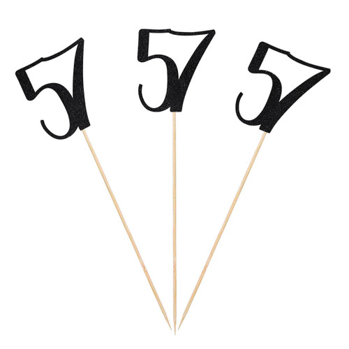 Black Glitter 57th Birthday Centerpiece Sticks, 12-Pack Number 57 Table Topper Anniversary Party Decorations
