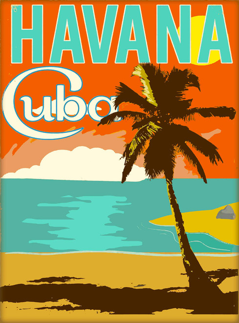 A SLICE IN TIME Caribbean Retro Travel Posters. Glossy Paper Prints for Walls. 10 x 13.5 inches. Shipped Flat with Cardboard Backing. (Cuba (Havana Tree))