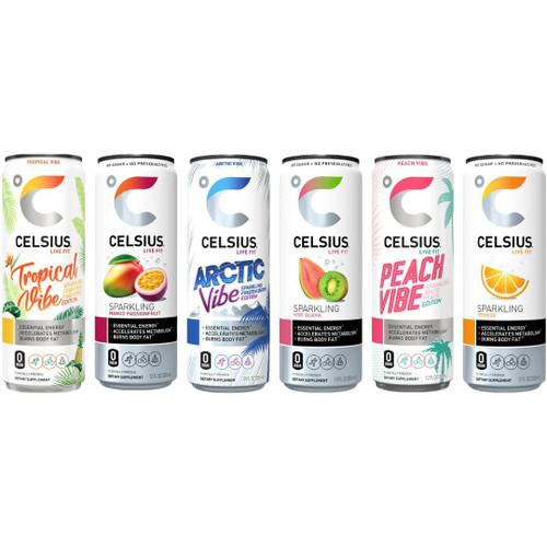 Veher Celsius Sparkling Energy Drink - No Sugar or Preservatives | 12 fl oz, Slim Cans - Variety Pack - 6 Cans