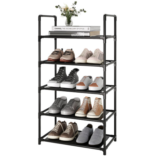 COAPUKT 5-Tier Small Shoe Rack, Narrow Kids Shoe Rack Stackable Organizer Storage,Sturdy Shoe Stand For Closet Entryway Hallway(5 Tiers-Black)