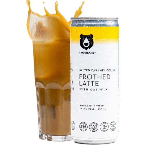 Two Bears Iced Coffee Beverages - Salted Caramel Nitro Cold Brew Cans With Oat Milk | Vegan & Dairy Free Latte | Canned Cold Coffee (12-Pack, 7 oz Cans)