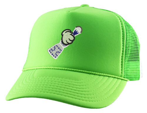 Mickey Hands Tequila Bottle Trucker Hat Embroidered Baseball Cap Mesh Back Adult Adjustable Snapback (Neon Green)