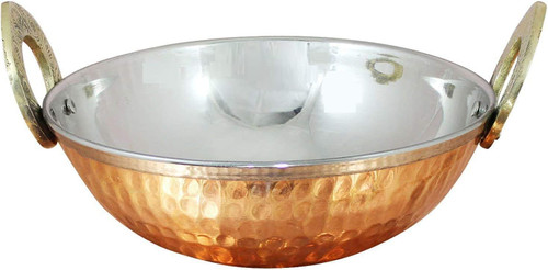 Indian Serving Bowl Copper Stainless Steel Hammered Karahi with Brass Handle Dishes Serve ware for Vegetable Curries (15 Cm) Indian Serving Bowl Copper Stainless Steel Hammered Karahi with Brass Handle Dishes Serve ware for Vegetable Curries (15 Cm)